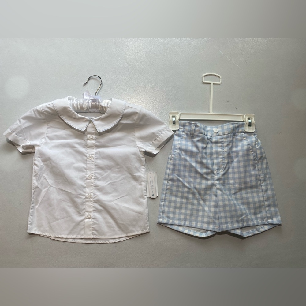 NEW- Size 6 Kids Edgehill Collection Top & Bottom 2 PieceSet Cotton White & Blue
